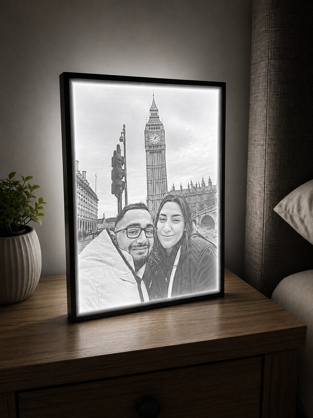 Μαυρόασπρη Φωτιζόμενη Lithophane – Custom 3D Printed LED Frame